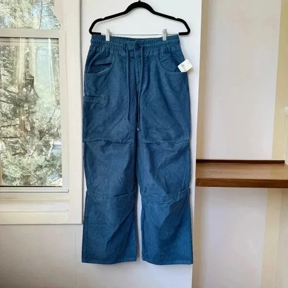 NWT Free People Wide-Leg Pull-On Cord Pants Blue Small